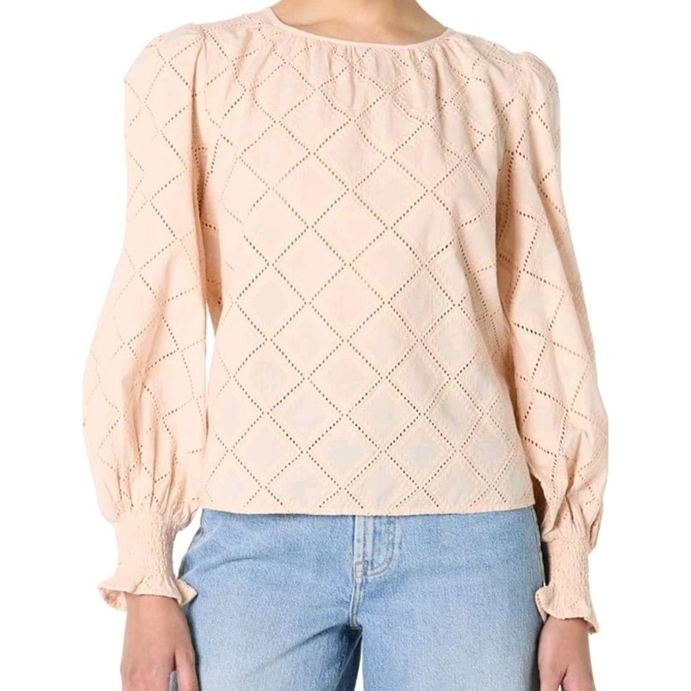 NWT Women's The Drop Medium Ariel Eyelet Popover Long Sleeve Top Blouse